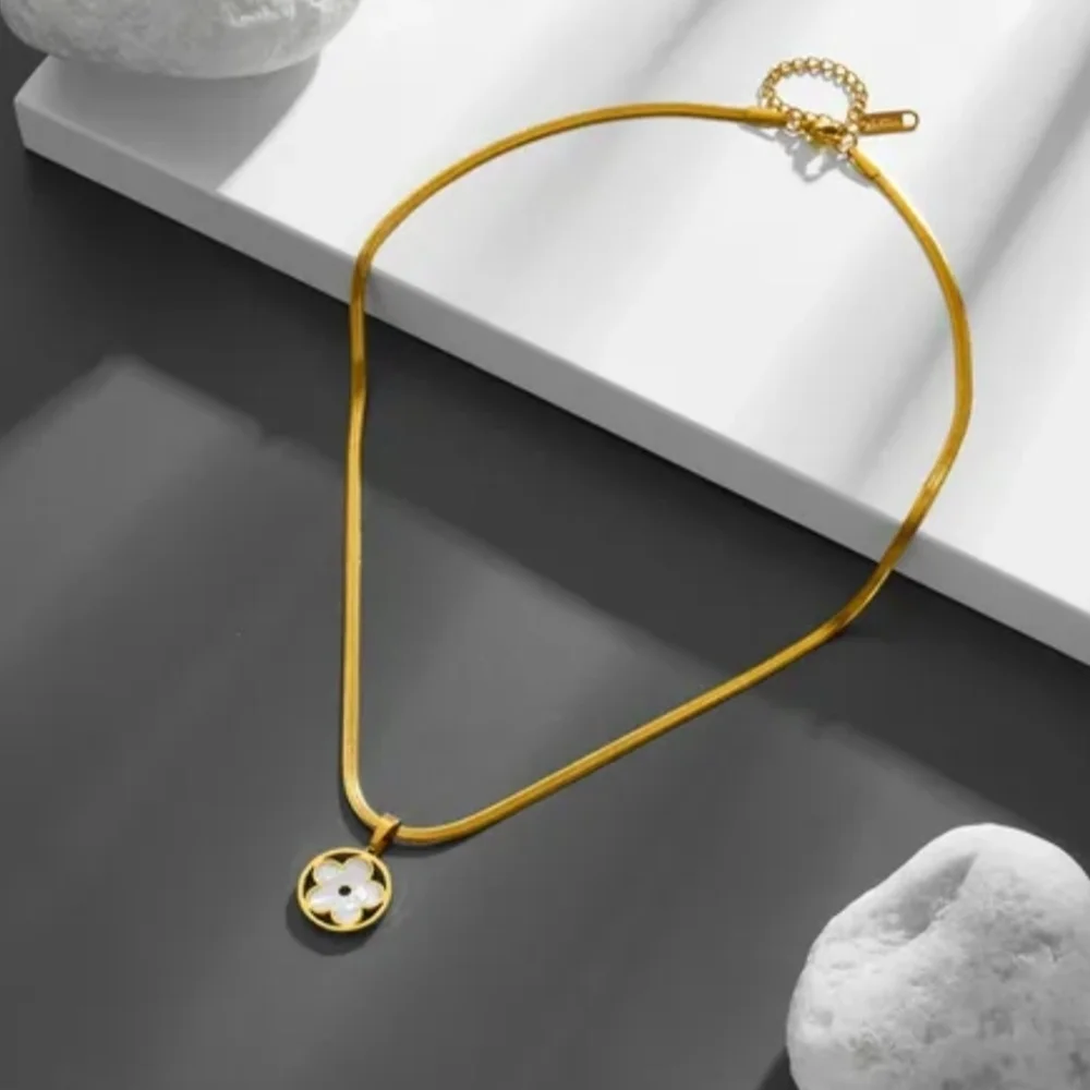 Stainless steel gold tone charm necklace new